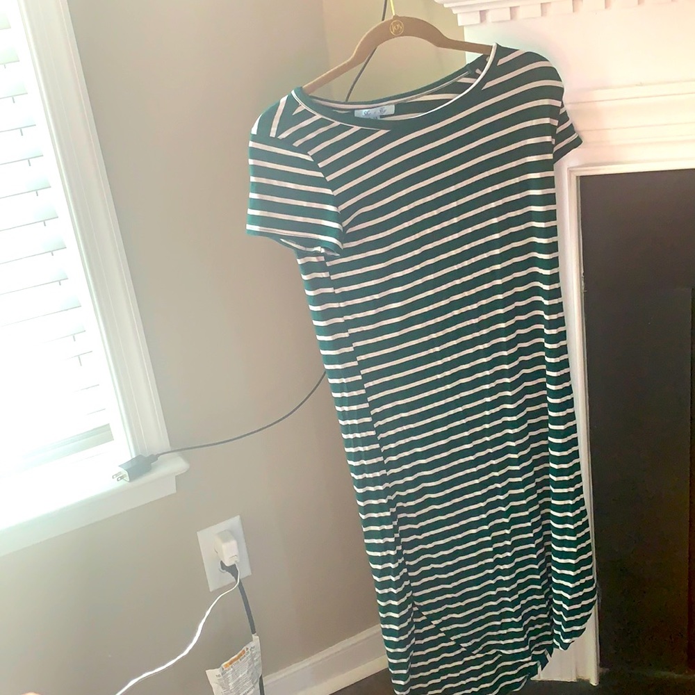 Green and white dress